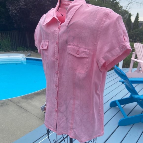 🎀 3 for $45 Pink 100% Linen Top in VGUC Size L - Picture 1 of 16